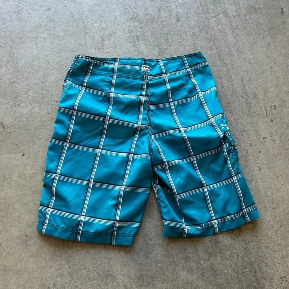 Vintage baggy grail plaid teal billabong board short swimsuit